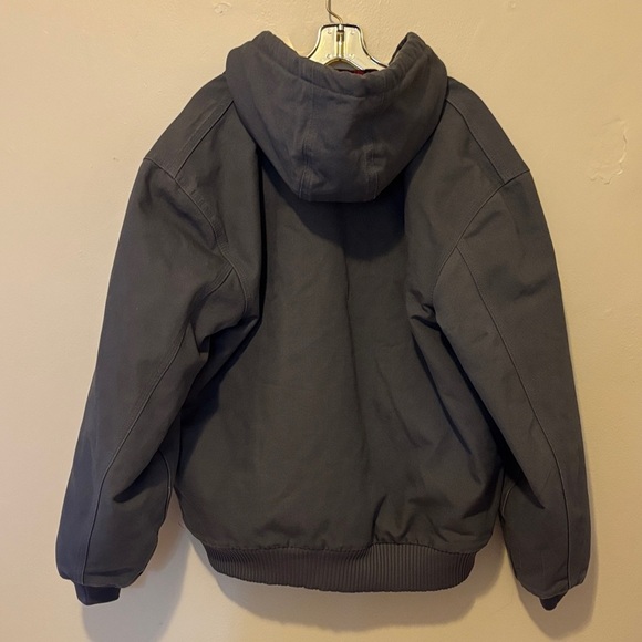 Carhartt Charcoal Hooded Puffer with Red Plaid Lining - Picture 9 of 12